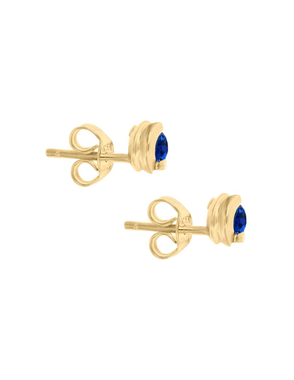 Broqueles redondos Fascinare de oro amarillo 14 K con acabado espejo zafiro y diamante Broqueles redondos Fascinare de oro amarillo 14 K con acabado espejo zafiro y diamante