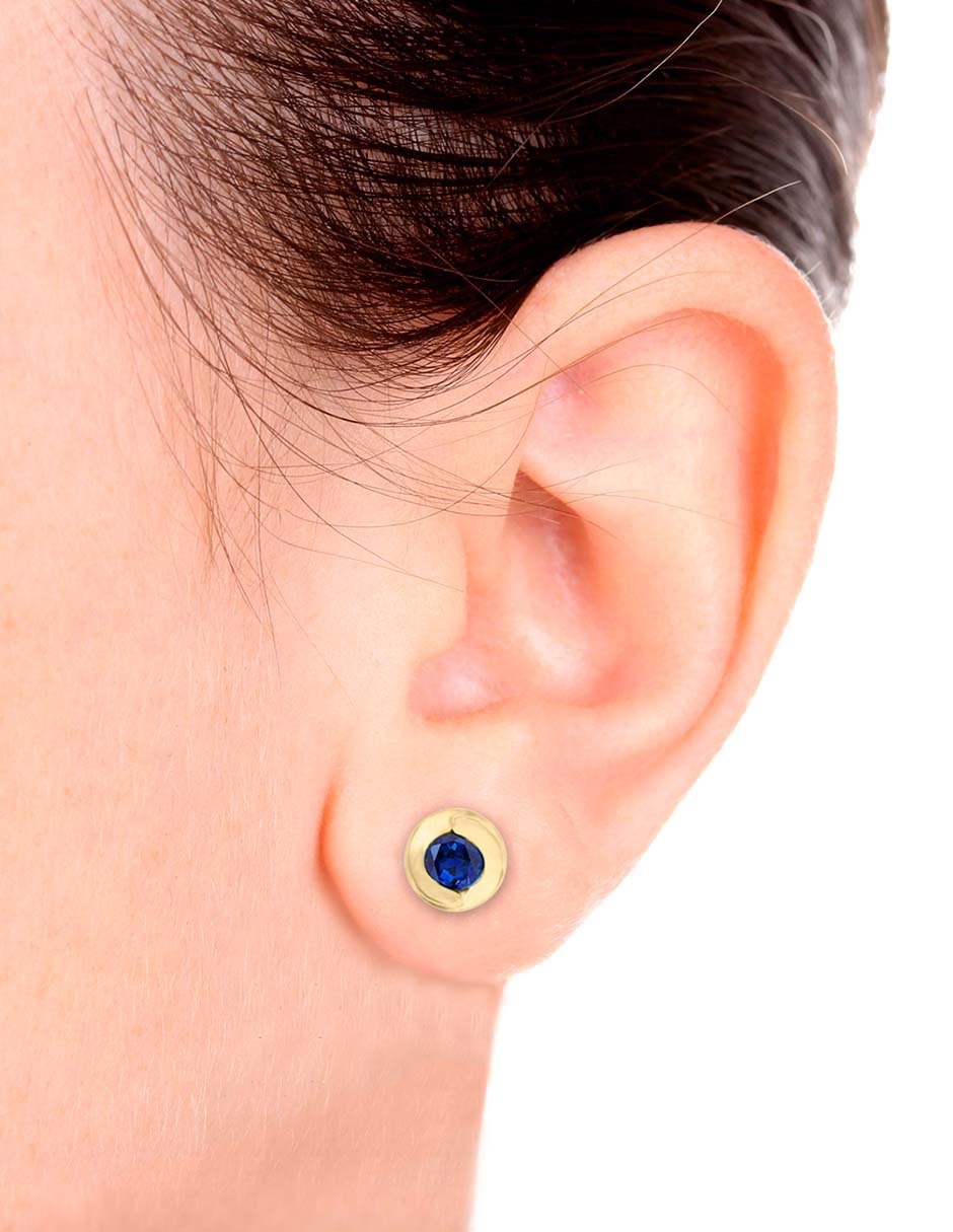 Broqueles redondos Fascinare de oro amarillo 14 K con acabado espejo zafiro y diamante 3