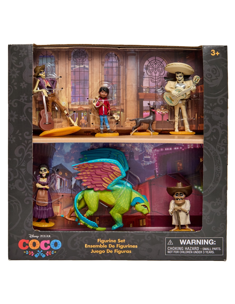 Set figuras Pixar Miguel, Dante, Héctor, Ernesto de la Cruz, Mamá Imelda, Chicharrón y Pepita Coco