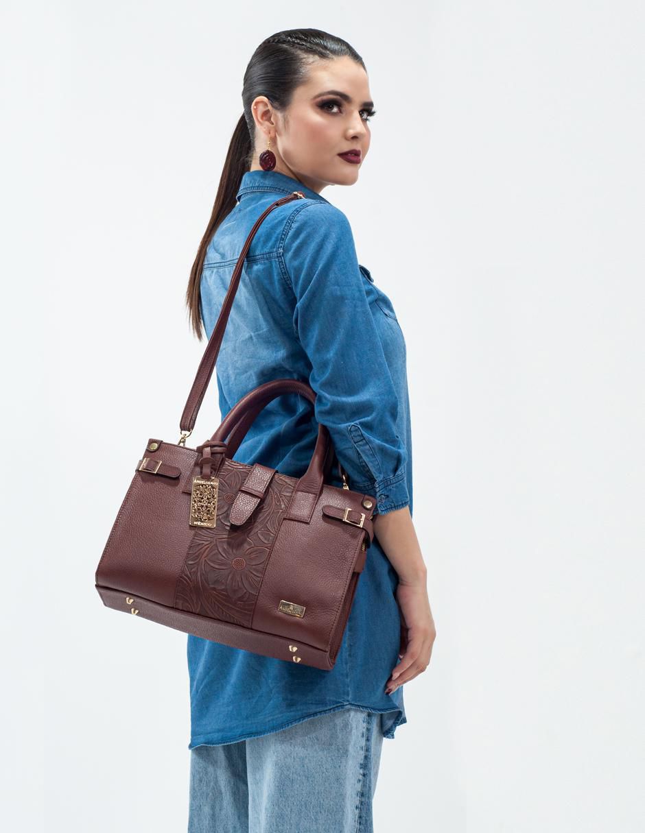 Bolsa satchel Samantha de piel para mujer 8