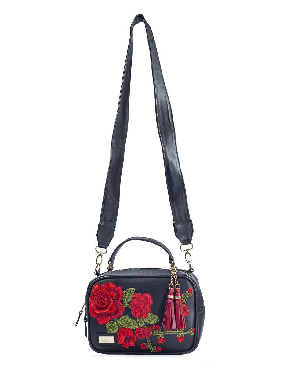 Bolsa crossbody Rosana Flores 3D de piel para mujer