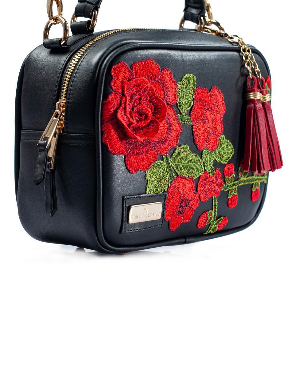 Bolsa crossbody Rosana Flores 3D de piel para mujer