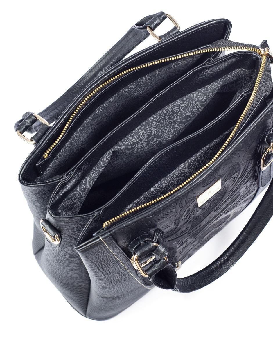 Bolsa satchel Lourdes Piel Grabada Negro de piel para mujer
