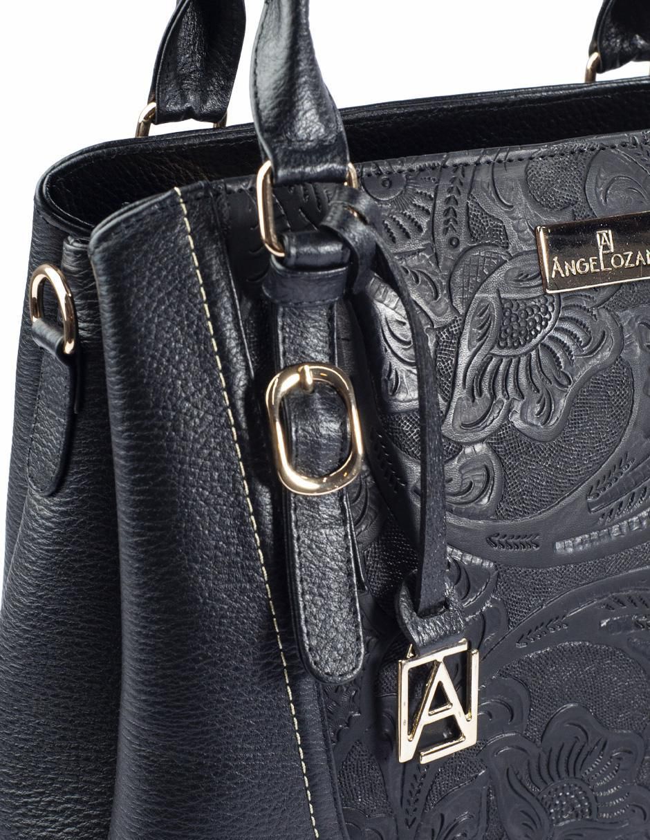 Bolsa satchel Lourdes Piel Grabada Negro de piel para mujer
