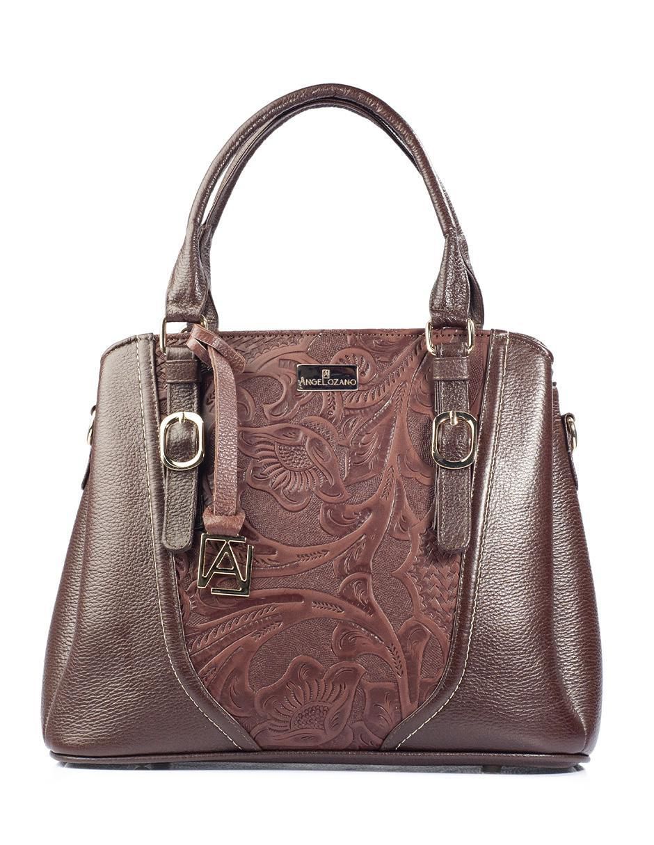 Bolsa satchel Lourdes Piel Grabada Café de piel para mujer