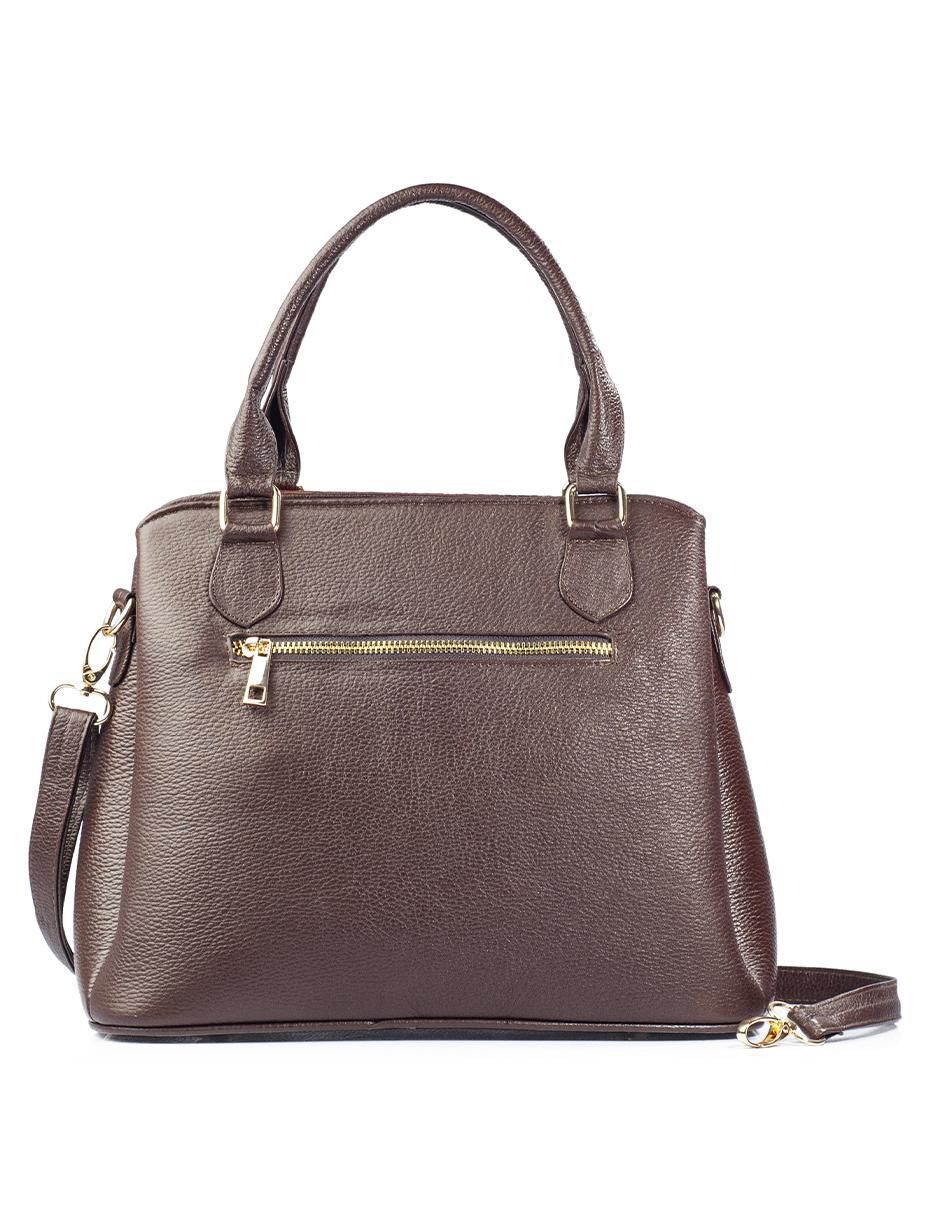 Bolsa satchel Lourdes Piel Grabada Café de piel para mujer
