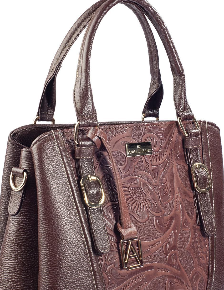 Bolsa satchel Lourdes Piel Grabada Café de piel para mujer