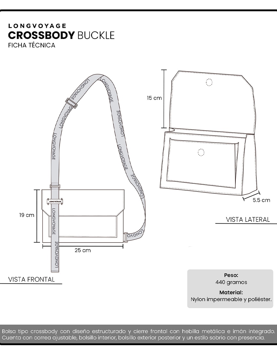 Bolsa crossbody longvoyage buckle unisex