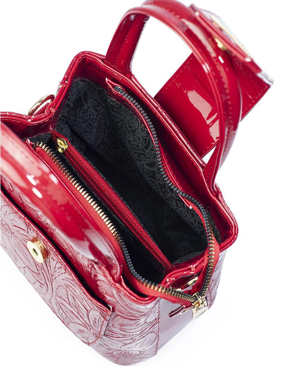 Bolsa crossbody Aurelia Charol Grabado Rojo para mujer