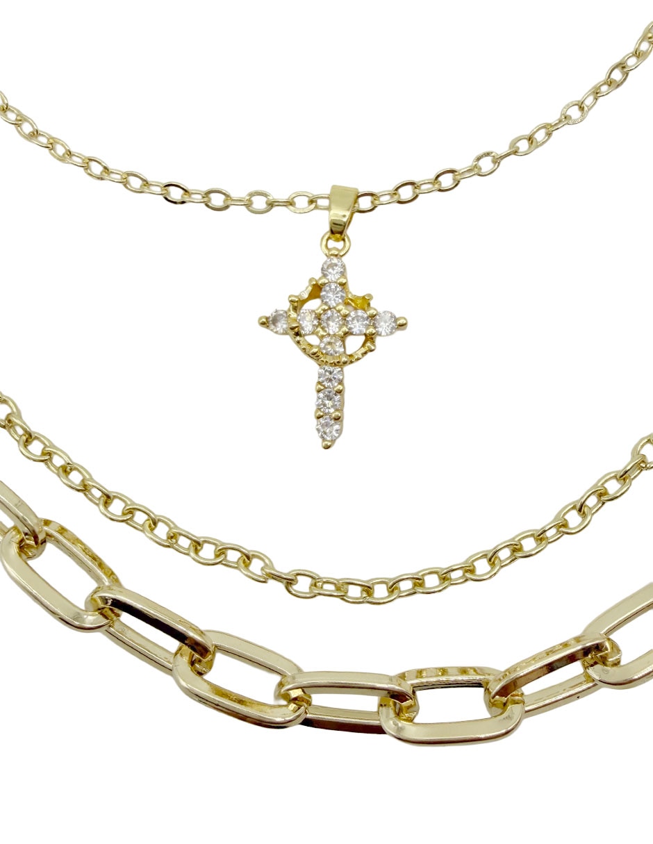Collar con dije cruz de oro laminado 10 k 7