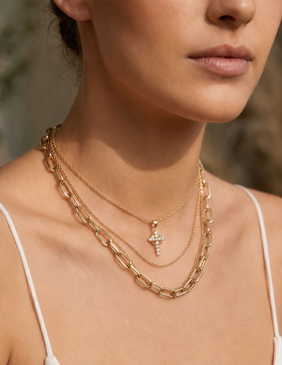 Collar con dije cruz de oro laminado 10 k 6