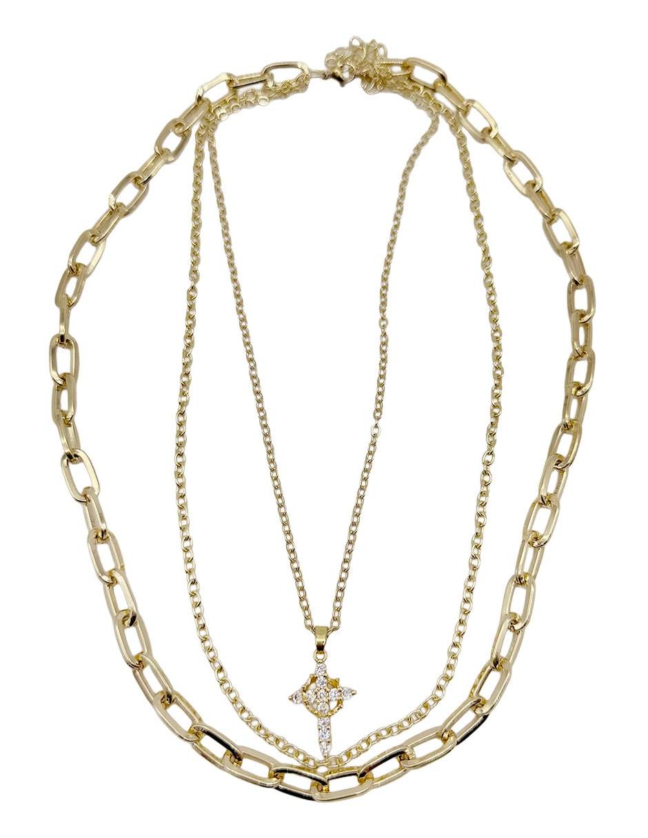 Collar con dije cruz de oro laminado 10 k 14