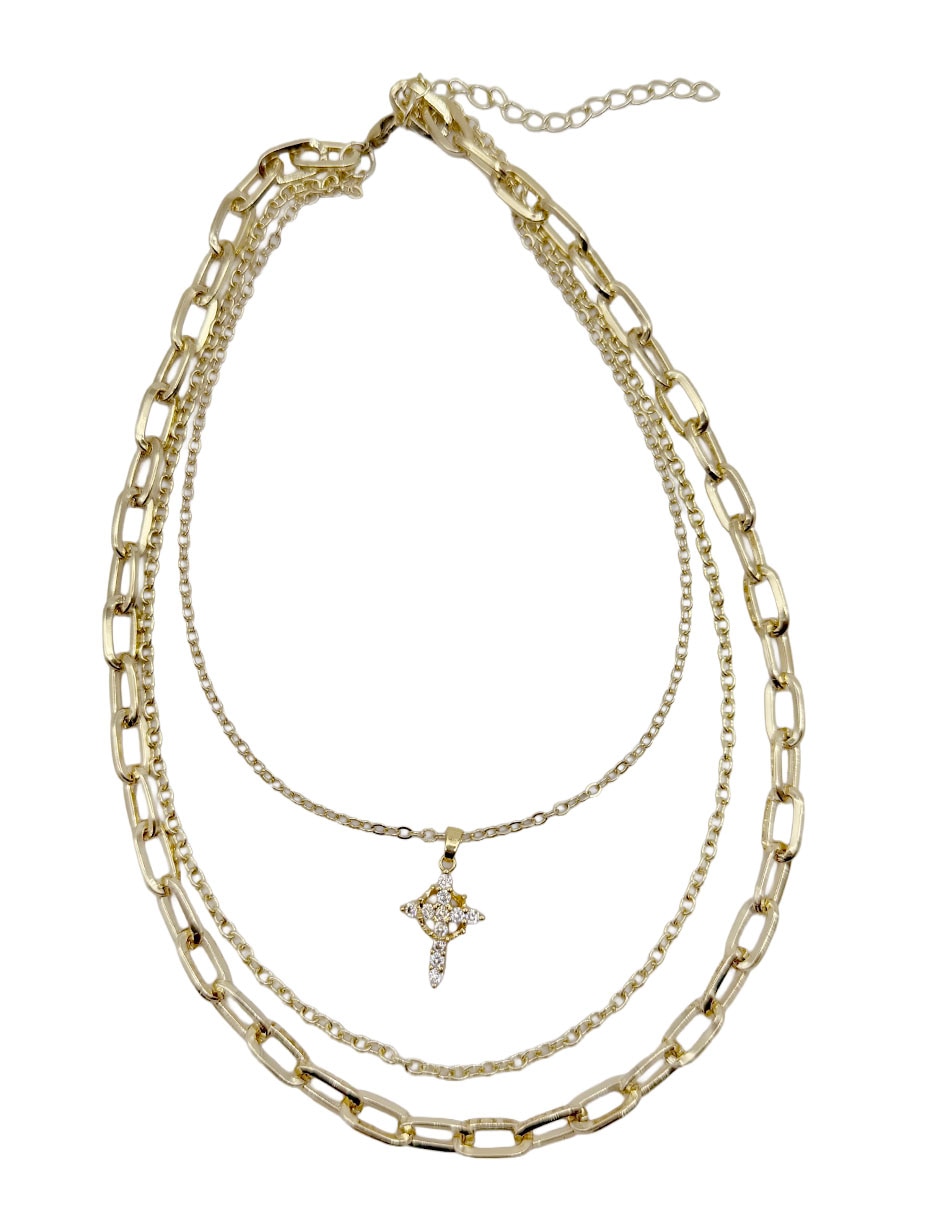 Collar con dije cruz de oro laminado 10 k 13
