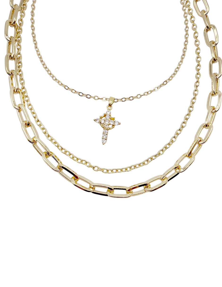 Collar con dije cruz de oro laminado 10 k 4